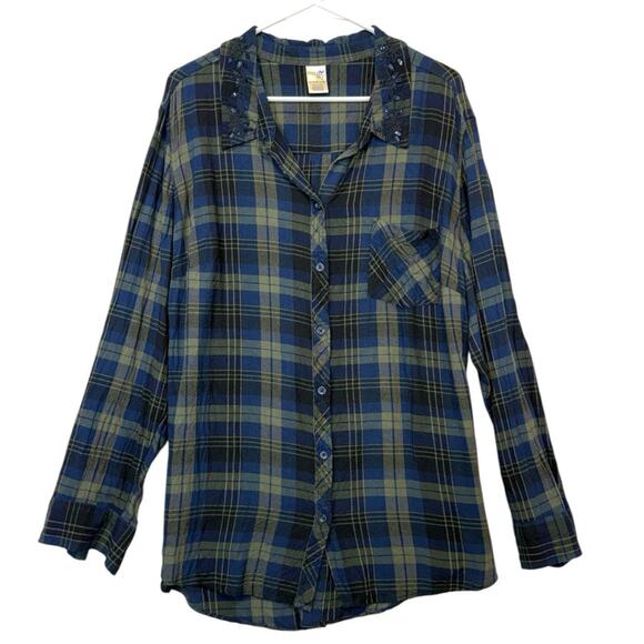 Terra & Sky Plaid Button Up Shirt Women’s Plus Size 2X 20W-22W rayon - Picture 1 of 6